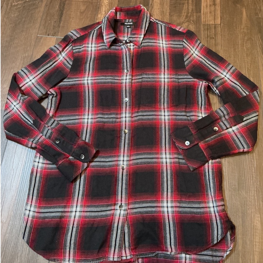 Madewell Plaid Button Down Shirt Red Black G8193 Cotton Viscose Medium Relaxed